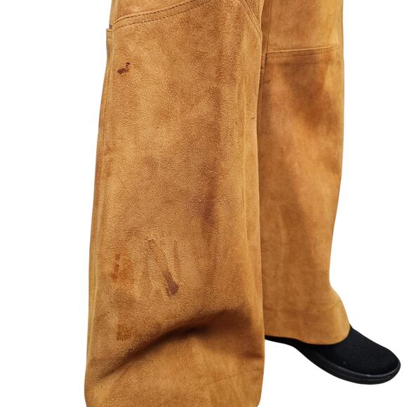 Pants Vintage golden brown suede leather wide legged lined slacks size 4 - Picture 9 of 10